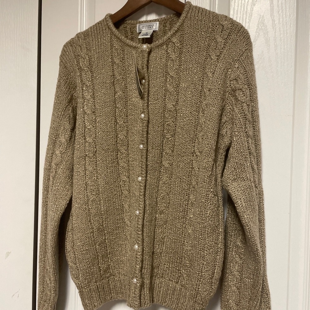 Jennifer Moore Womens Tan/buff Long Sleeves Button Front Cardigan Sweater M
